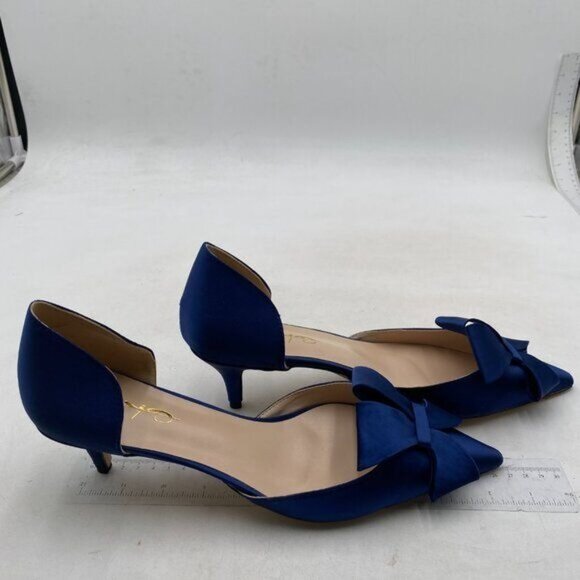 XYD Women D'Orsay Kitten Heel Bridal Bowknot Pumps Pointed Closed Toe Blue Shoes - Picture 4 of 8